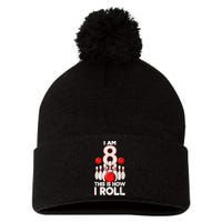 Funny 8 Year Old Bowling Party 8th Birthday Is How I Roll 1 Pom Pom 12in Knit Beanie