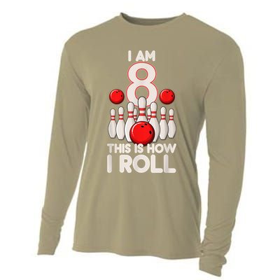 Funny 8 Year Old Bowling Party 8th Birthday Is How I Roll 1 Cooling Performance Long Sleeve Crew
