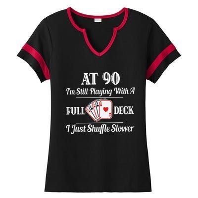 Funny 90th Birthday Gift - 90 Year Old Cards Happy Birthday Shirt Ladies Halftime Notch Neck Tee