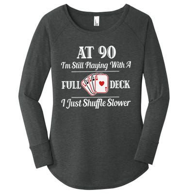 Funny 90th Birthday Gift - 90 Year Old Cards Happy Birthday Shirt Women's Perfect Tri Tunic Long Sleeve Shirt