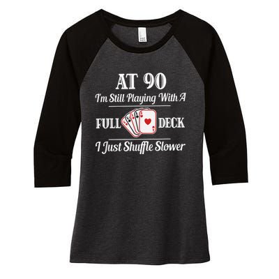 Funny 90th Birthday Gift - 90 Year Old Cards Happy Birthday Shirt Women's Tri-Blend 3/4-Sleeve Raglan Shirt