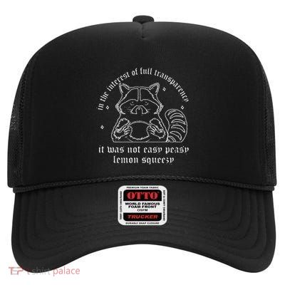 Funny 90s Raccoon In The Interest Of Full Transparency High Crown Mesh Back Trucker Hat