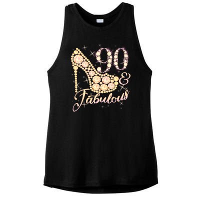 Fabulous & 90 Sparkly Heel 90th Birthday Ladies PosiCharge Tri-Blend Wicking Tank