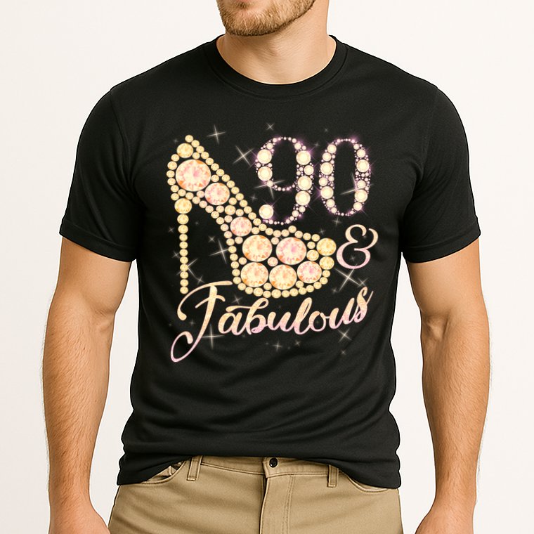 Fabulous & 90 Sparkly Heel 90th Birthday Cooling Performance Crew T-Shirt