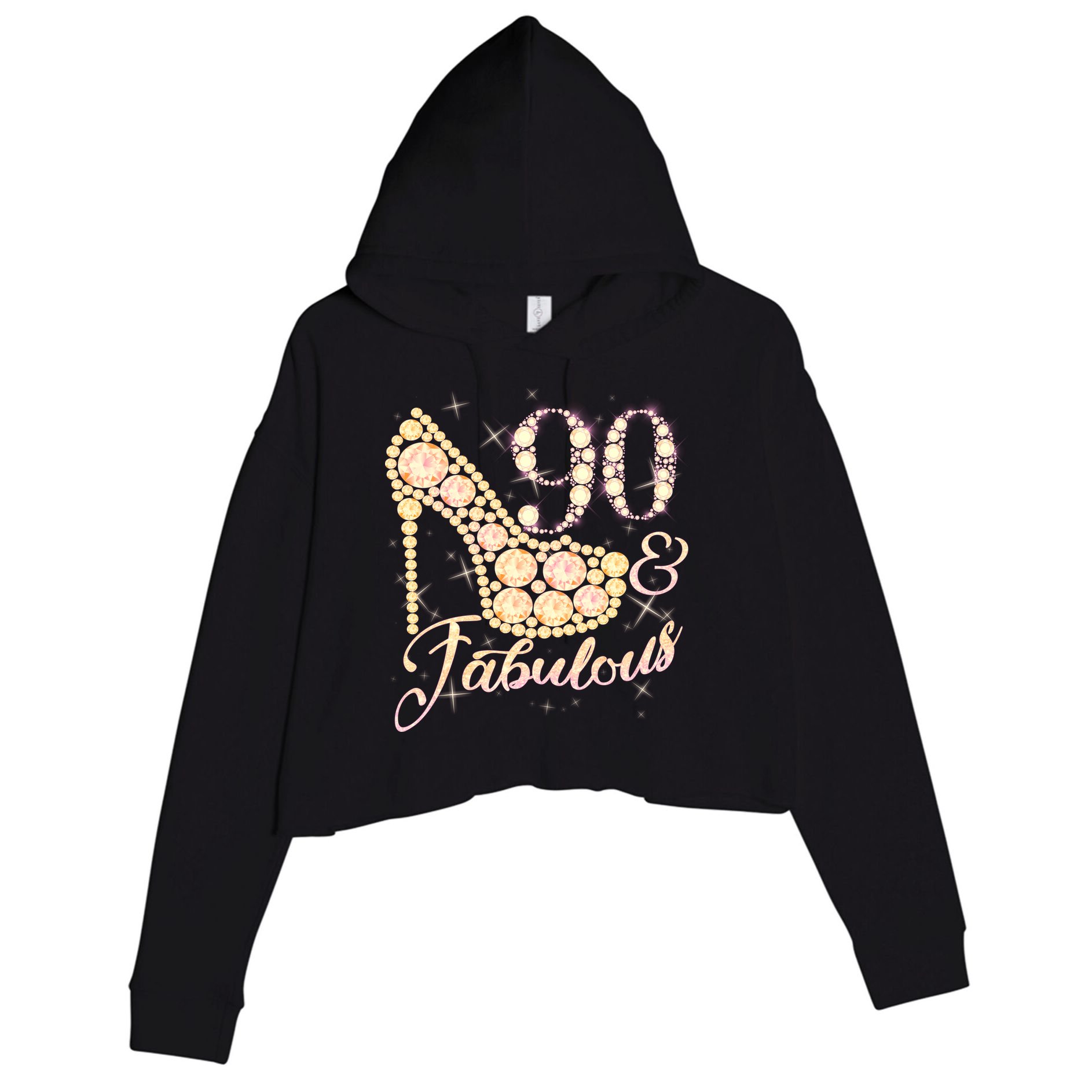 Fabulous & 90 Sparkly Heel 90th Birthday Crop Fleece Hoodie