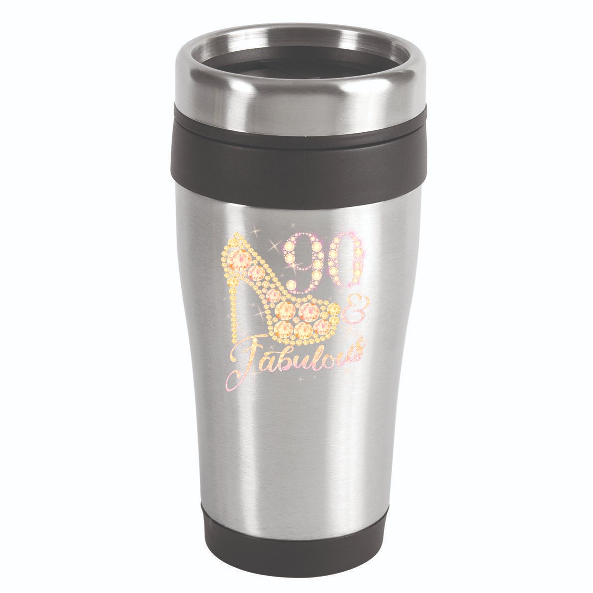 Fabulous & 90 Sparkly Heel 90th Birthday 16oz Travel Tumbler