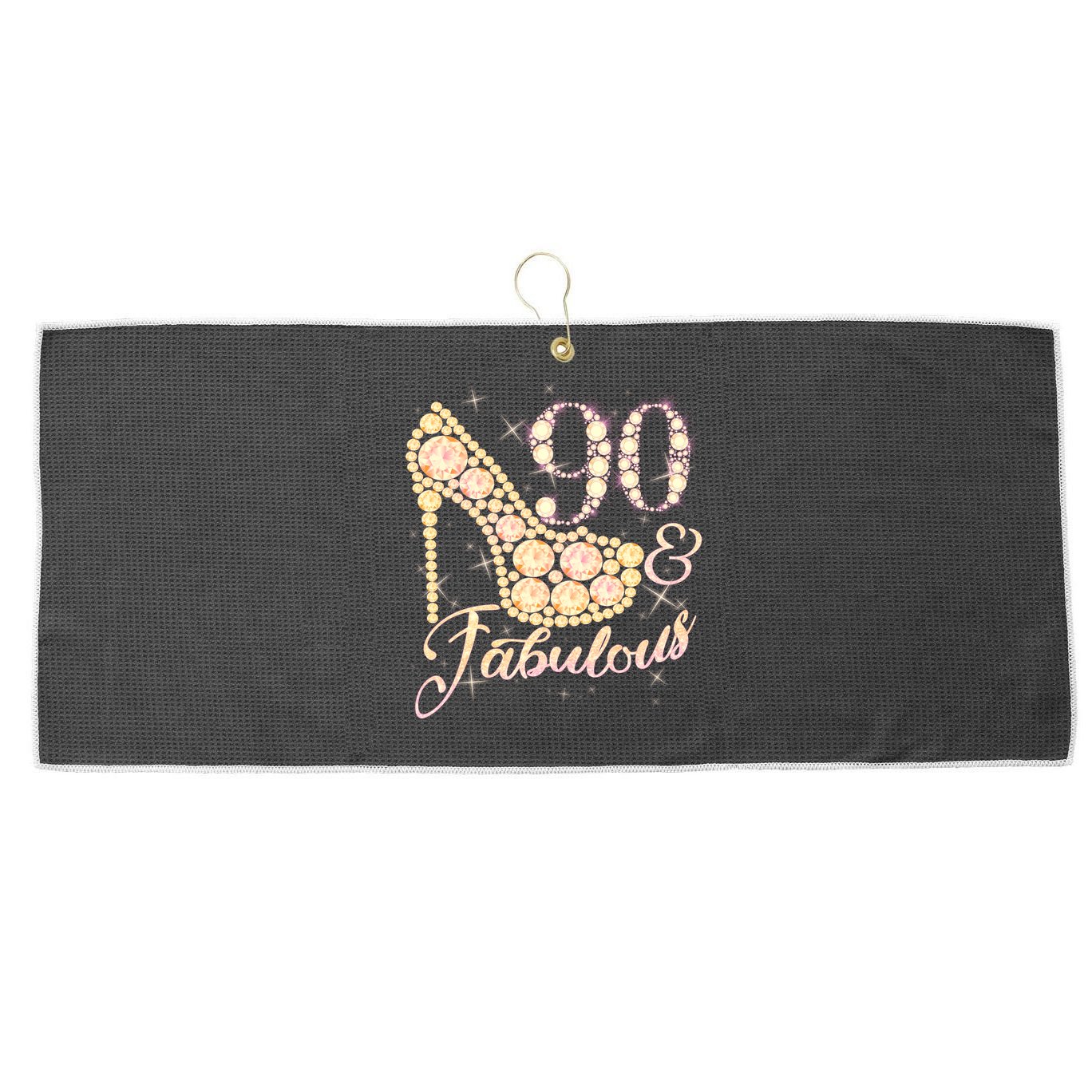 Fabulous & 90 Sparkly Heel 90th Birthday Large Microfiber Waffle Golf Towel