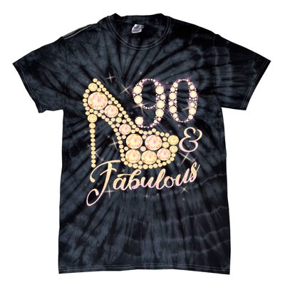 Fabulous & 90 Sparkly Heel 90th Birthday Tie-Dye T-Shirt