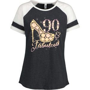 Fabulous & 90 Sparkly Heel 90th Birthday Enza Ladies Jersey Colorblock Tee