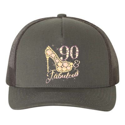 Fabulous & 90 Sparkly Heel 90th Birthday Yupoong Adult 5-Panel Trucker Hat