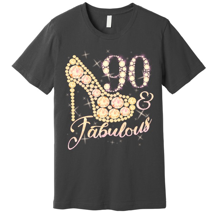 Fabulous & 90 Sparkly Heel 90th Birthday Premium T-Shirt