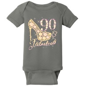 Fabulous & 90 Sparkly Heel 90th Birthday Baby Bodysuit