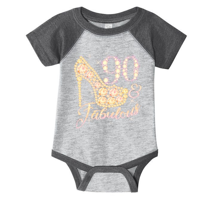 Fabulous & 90 Sparkly Heel 90th Birthday Infant Baby Jersey Bodysuit