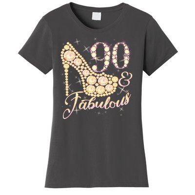 Fabulous & 90 Sparkly Heel 90th Birthday Women's T-Shirt