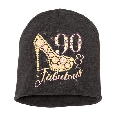 Fabulous & 90 Sparkly Heel 90th Birthday Short Acrylic Beanie
