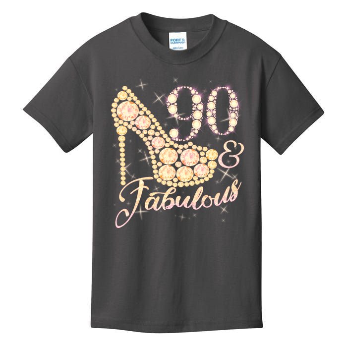 Fabulous & 90 Sparkly Heel 90th Birthday Kids T-Shirt