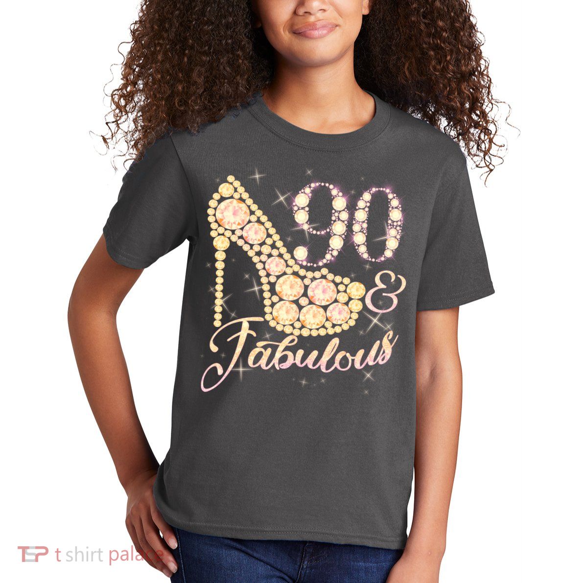 Fabulous & 90 Sparkly Heel 90th Birthday Kids T-Shirt