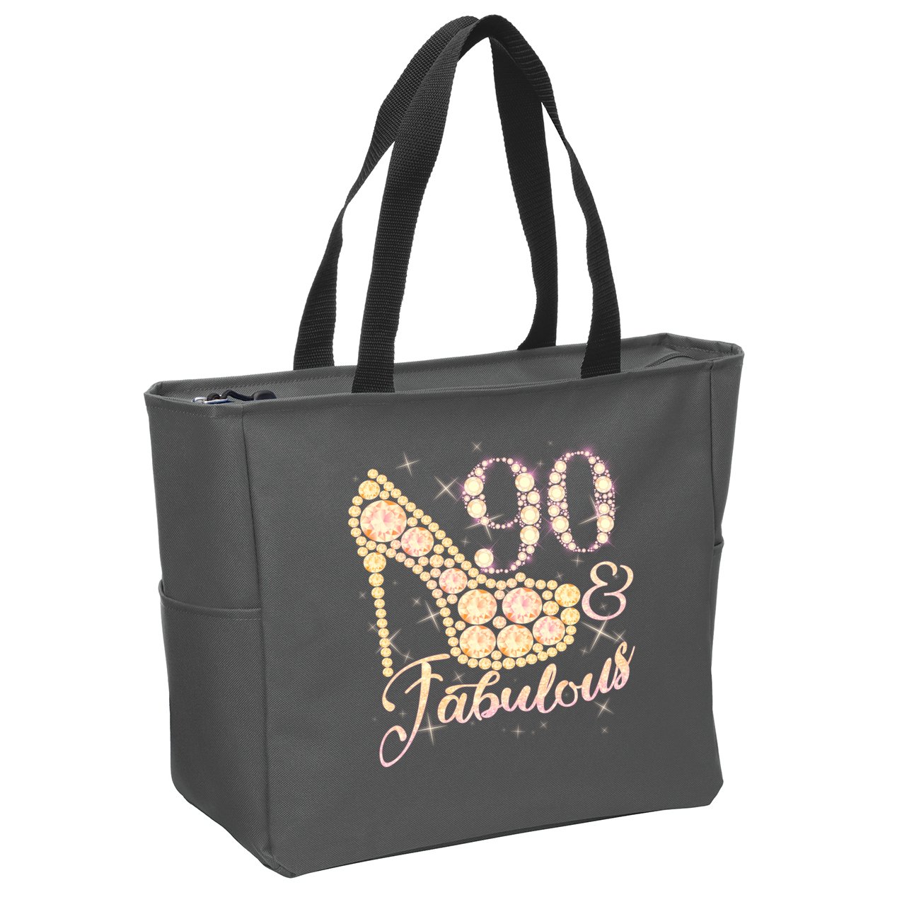 Fabulous & 90 Sparkly Heel 90th Birthday Zip Tote Bag
