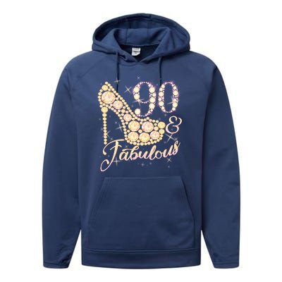 Fabulous & 90 Sparkly Heel 90th Birthday Performance Fleece Hoodie