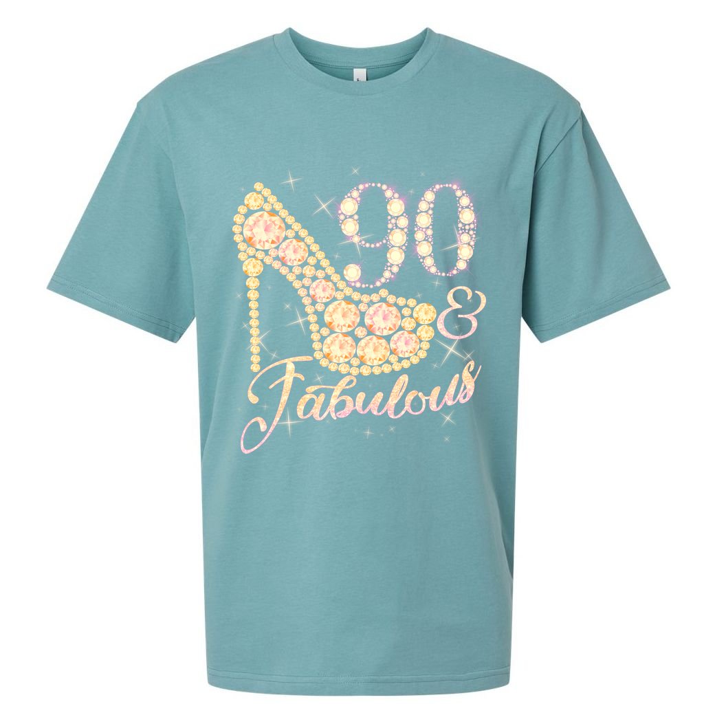 Fabulous & 90 Sparkly Heel 90th Birthday Sueded Cloud Jersey T-Shirt