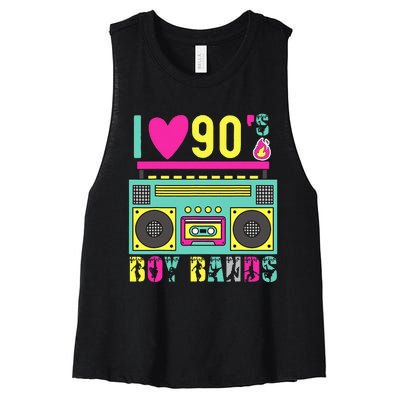 Funny 90s Theme Party Music Dance I Love 90s Boy Bands Women's Racerback Cropped Tank