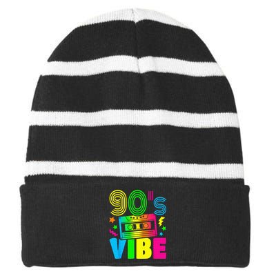 Funny 90s Vibe Retro 1990s 90s Styles Costume Party Outfit Striped Beanie with Solid Band