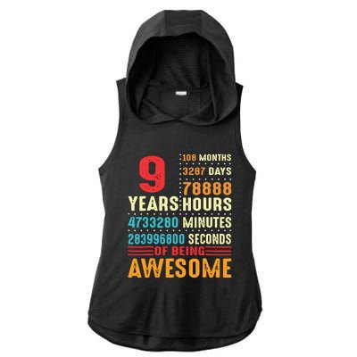 Funny 9 Years Old 9th Birthday Vintage Retro 108 Months 1 1 Ladies PosiCharge Tri-Blend Wicking Draft Hoodie Tank