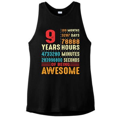 Funny 9 Years Old 9th Birthday Vintage Retro 108 Months 1 1 Ladies PosiCharge Tri-Blend Wicking Tank