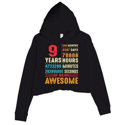 Funny 9 Years Old 9th Birthday Vintage Retro 108 Months 1 1 Crop Fleece Hoodie