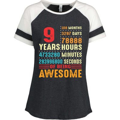 Funny 9 Years Old 9th Birthday Vintage Retro 108 Months 1 1 Enza Ladies Jersey Colorblock Tee