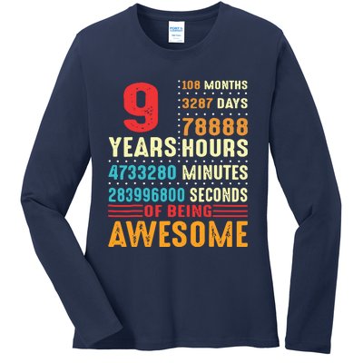 Funny 9 Years Old 9th Birthday Vintage Retro 108 Months 1 1 Ladies Long Sleeve Shirt