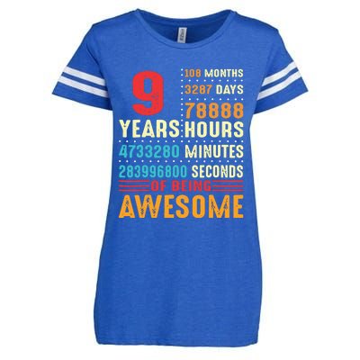 Funny 9 Years Old 9th Birthday Vintage Retro 108 Months 1 1 Enza Ladies Jersey Football T-Shirt