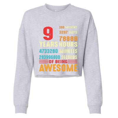 Funny 9 Years Old 9th Birthday Vintage Retro 108 Months 1 1 Cropped Pullover Crew