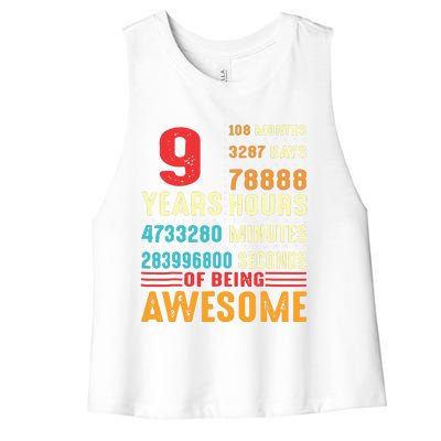 Funny 9 Years Old 9th Birthday Vintage Retro 108 Months 1 1 Women's Racerback Cropped Tank