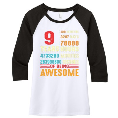 Funny 9 Years Old 9th Birthday Vintage Retro 108 Months 1 1 Women's Tri-Blend 3/4-Sleeve Raglan Shirt