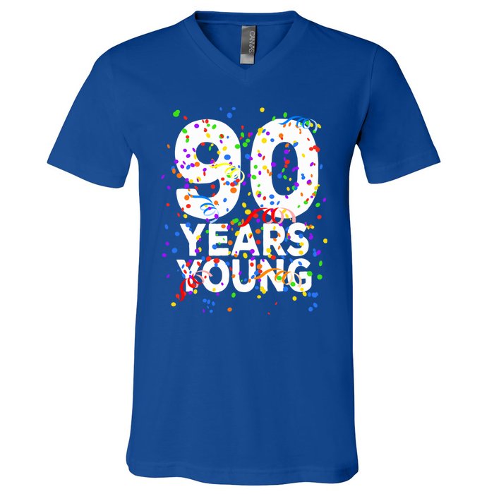 Funny 90 Years Young Happy 90th Birthday Cute Gift Great Gift V-Neck T-Shirt