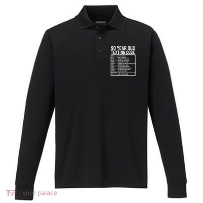 Funny 90 Year Old Texting Code Birthday Performance Long Sleeve Polo