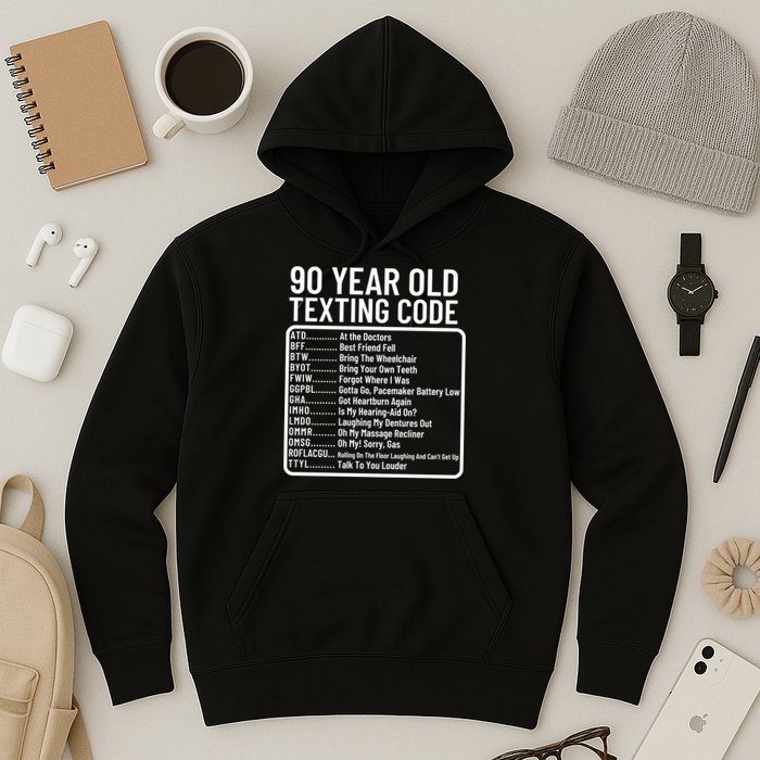 Funny 90 Year Old Texting Code Birthday Hoodie