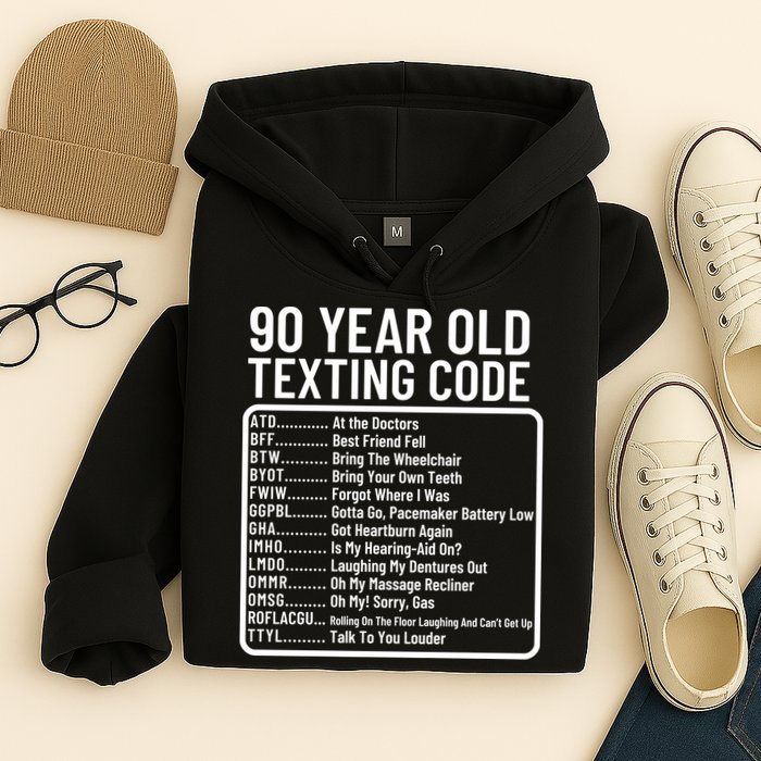 Funny 90 Year Old Texting Code Birthday Hoodie