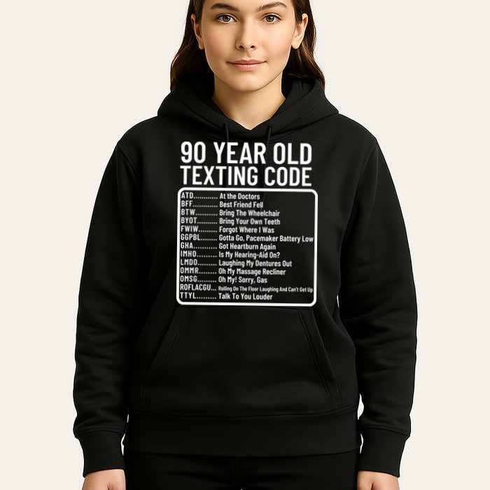 Funny 90 Year Old Texting Code Birthday Hoodie
