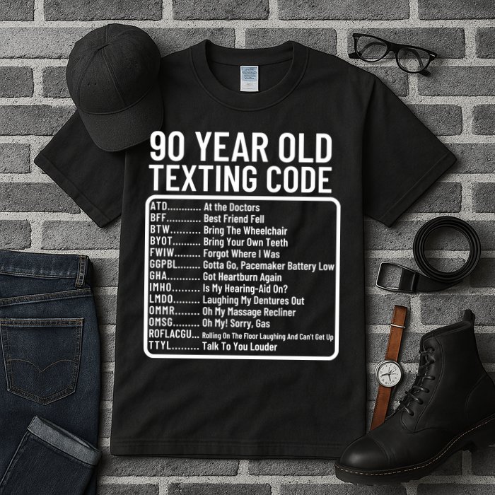 Funny 90 Year Old Texting Code Birthday Tall T-Shirt