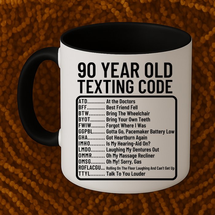 Funny 90 Year Old Texting Code Birthday Mug