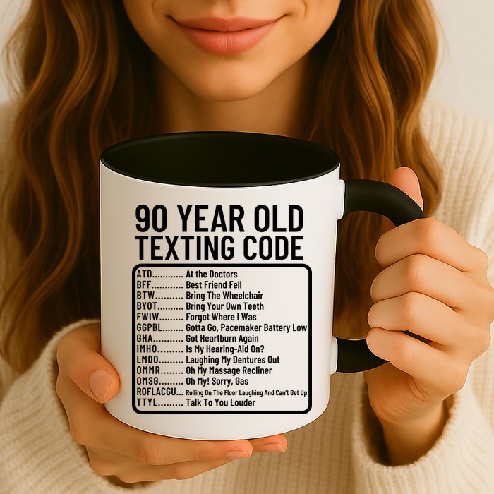 Funny 90 Year Old Texting Code Birthday Mug