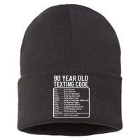 Funny 90 Year Old Texting Code Birthday Sustainable Knit Beanie