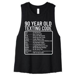 Funny 90 Year Old Texting Code Birthday Women's Racerback Cropped Tank