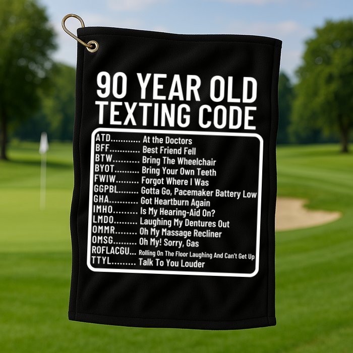 Funny 90 Year Old Texting Code Birthday Golf Towel