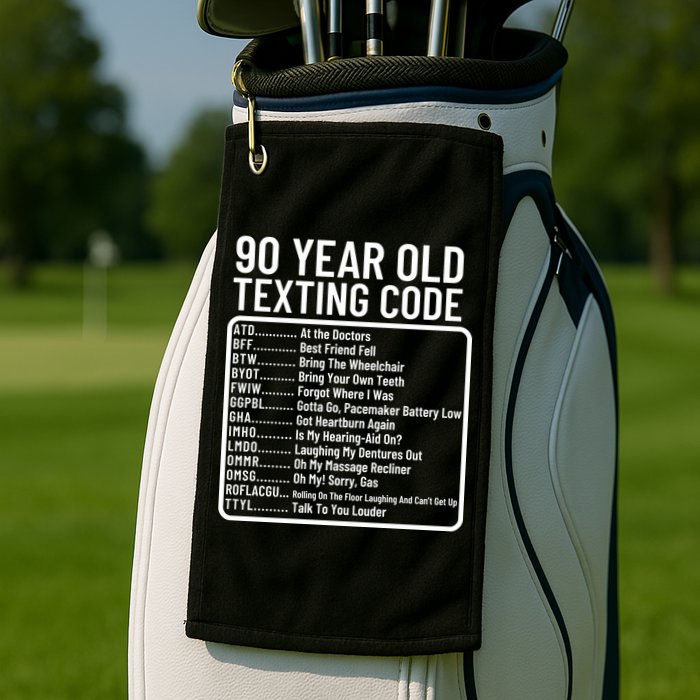 Funny 90 Year Old Texting Code Birthday Golf Towel