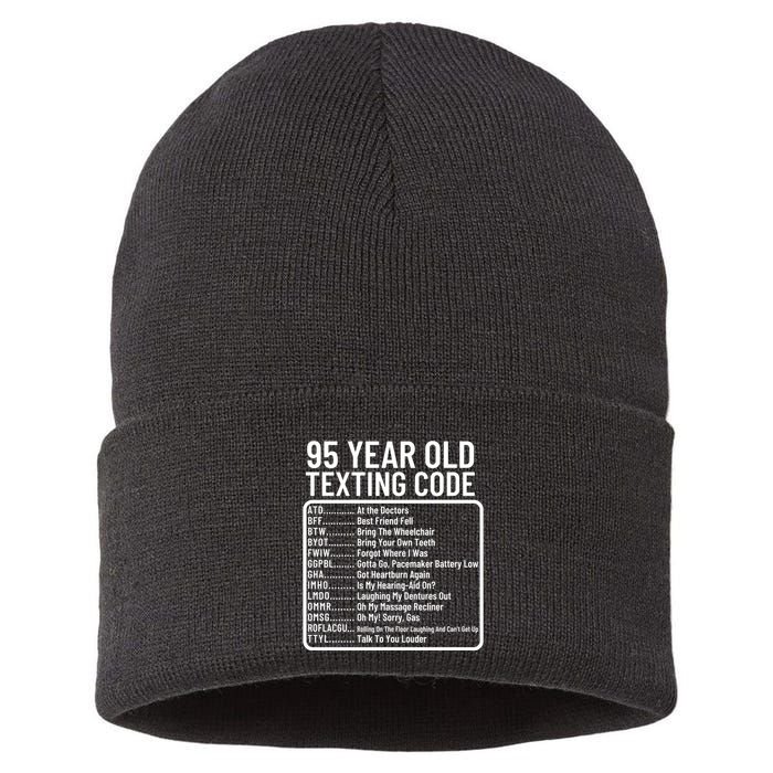 Funny 95 Year Old Texting Code Birthday Sustainable Knit Beanie