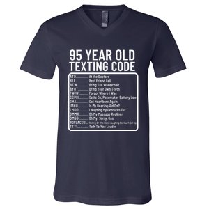 Funny 95 Year Old Texting Code Birthday V-Neck T-Shirt