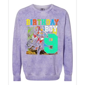 Funny 9 Years Old Birthday Dirt Bike Motorcycle Bday Colorblast Crewneck Sweatshirt